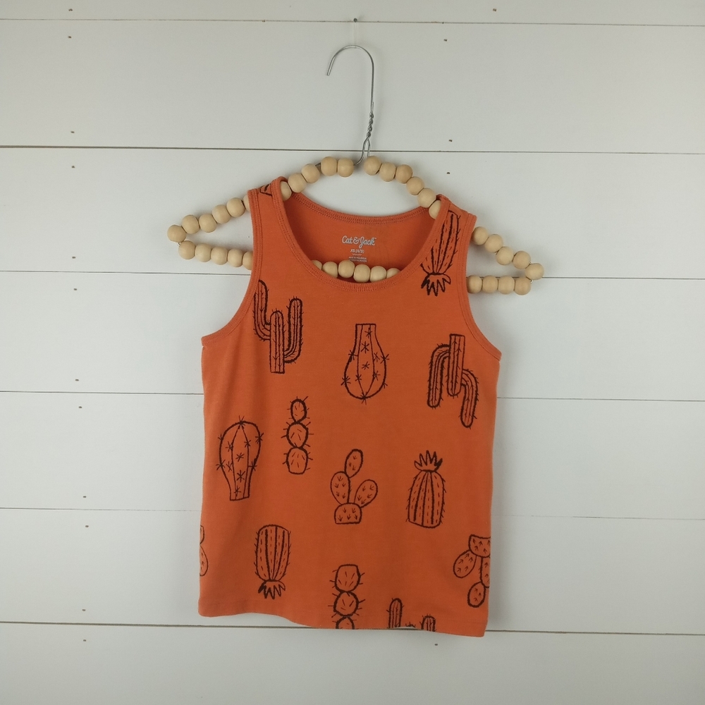 Cat & Jack boys size 4-5 orange with black cactus design tank top